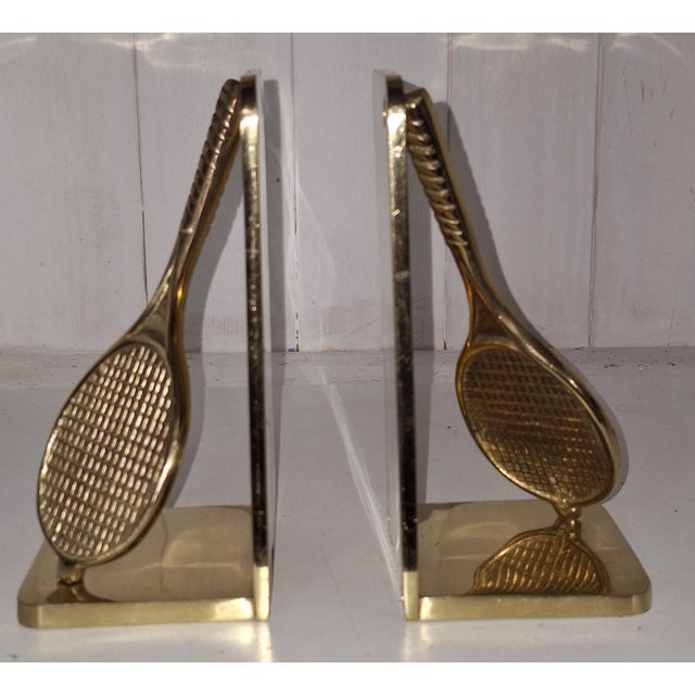 1980s Vintage Bookends with Tennis Racket Motif in Brass, 1980s, Set of 2 For Sale - Image 5 of 5