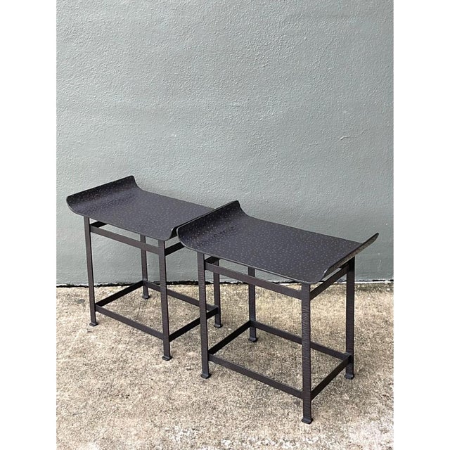 Vintage Modernist Metal Frame Stools - A Pair For Sale - Image 9 of 12