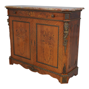 Colombo Italian Marble Top Louis XV Style Marquetry Inlaid Commode