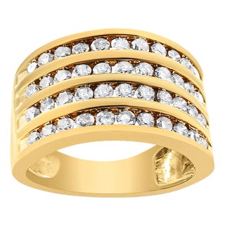 10K Yellow Gold Plated .925 Sterling Silver 1 1/2 Cttw Diamond 4 Row Channel Band Ring (Champagne Color, I2-I3 Clarity) Size 7 For Sale