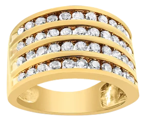 10K Yellow Gold Plated .925 Sterling Silver 1 1/2 Cttw Diamond 4 Row Channel Band Ring (Champagne Color, I2-I3 Clarity) Size 7