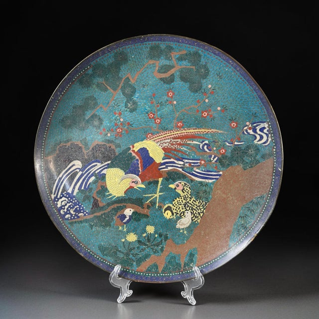 Japanese Cloisonné Charger with Pheasant and Chicks, Late 19th Century For Sale - Image 17 of 17