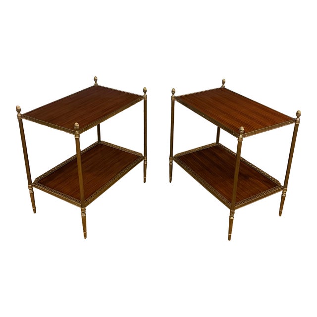 Pair of Two Tiered Brass and Wood End Tables by Leighton Hall - Showroom Samples For Sale