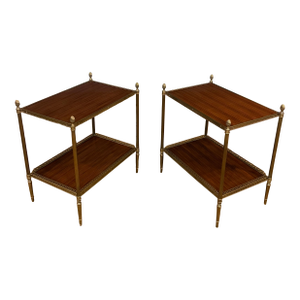 Pair of Two Tiered Brass and Wood End Tables by Leighton Hall - Showroom Samples