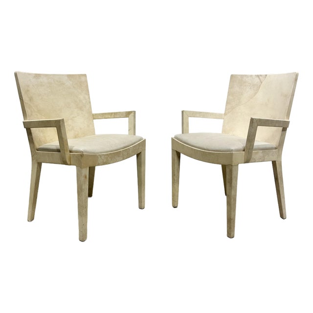 1980s Karl Springer Goatskin JMF Captains Arm Chairs For Sale