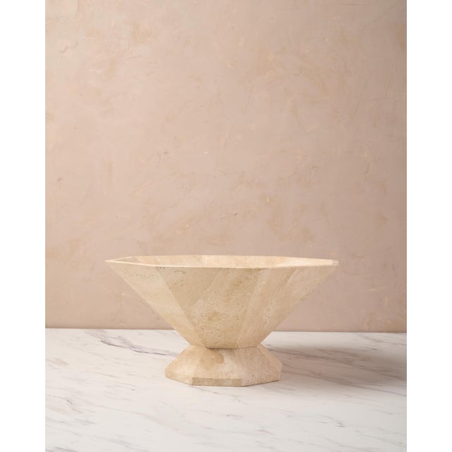 "Lane Hex" Decorative Pedestal Bowl by Montana Labelle in Natural Travertine Marble For Sale - Image 4 of 11