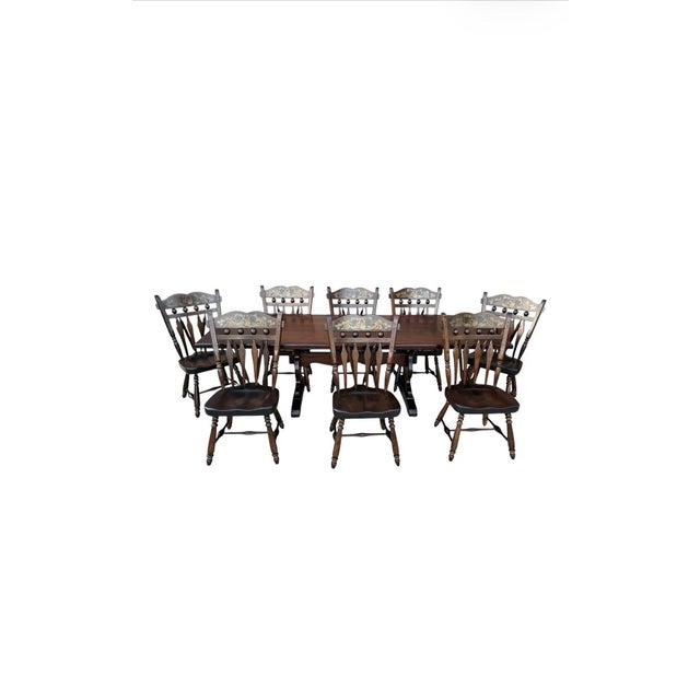 Wood 1974 Ethan Allen Solid Birchwood Trestle Table With 2 Extensions For Sale - Image 7 of 12