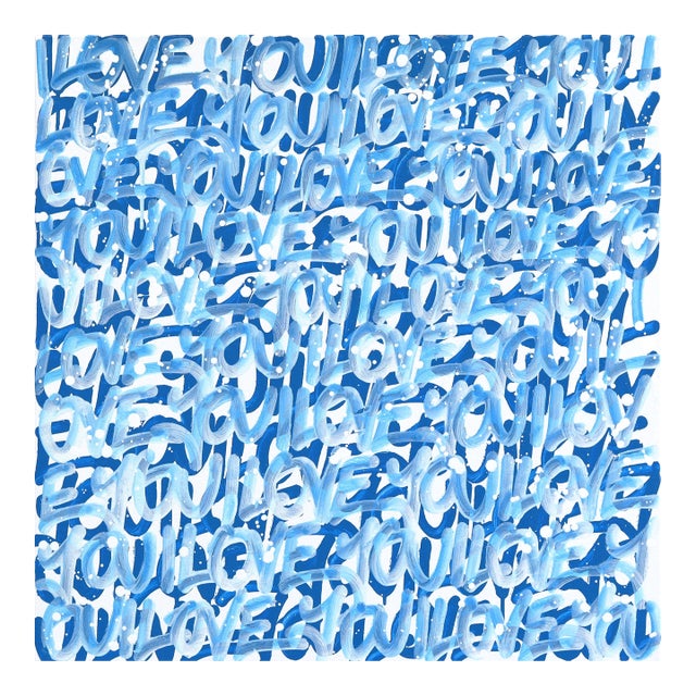 Open Your Heart - Original Blue Graffiti Love Typography Mixed Media Painting For Sale