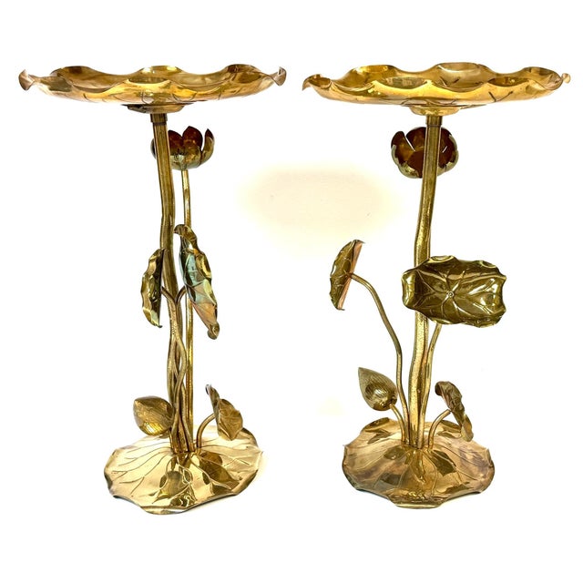 Pair of Carole Stupell Brass Lotus Lily Pad Side Tables, Hong Kong, Circa 1970s For Sale - Image 14 of 16