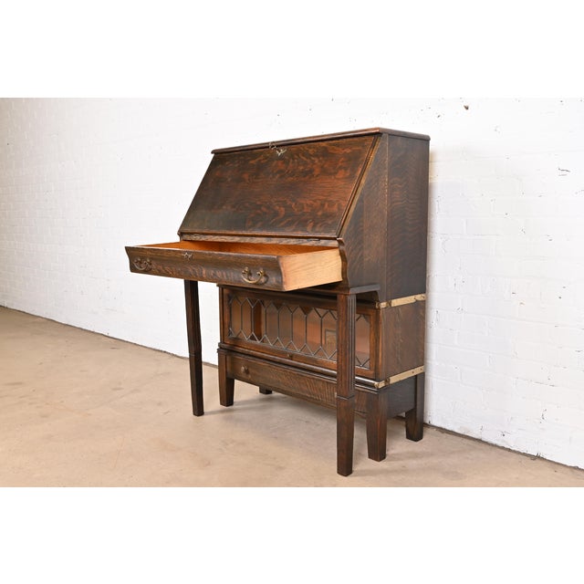 Globe Wernicke Mission Oak Arts & Crafts Drop Front Secretary Desk With