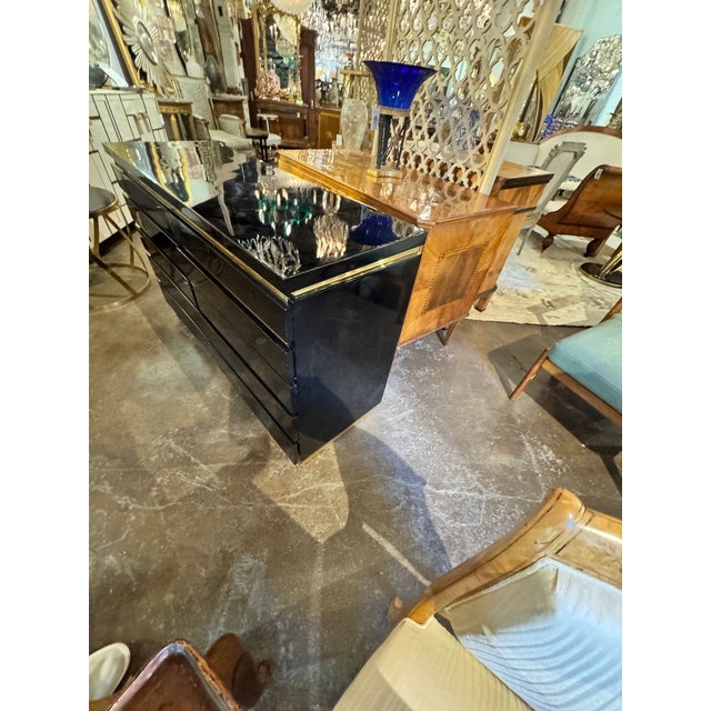 Jean Claude Mahey Style Black Lacquered and Brass Dresser For Sale In Dallas - Image 6 of 8