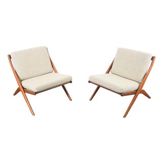 Mid 20th Century Pair of Folke Ohlsson Scissor Chairs in Teak for Dux For Sale