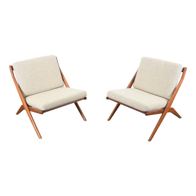 Mid 20th Century Pair of Folke Ohlsson Scissor Chairs in Teak for Dux For Sale