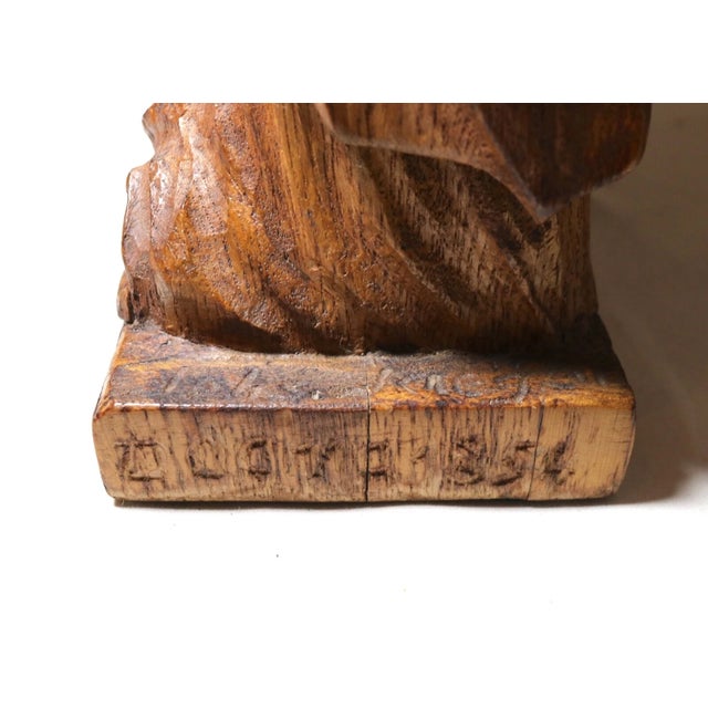 Antique Religious Folk Art Mary Jesus Hand Carved Wood Sculpture Statue Santos For Sale - Image 9 of 12