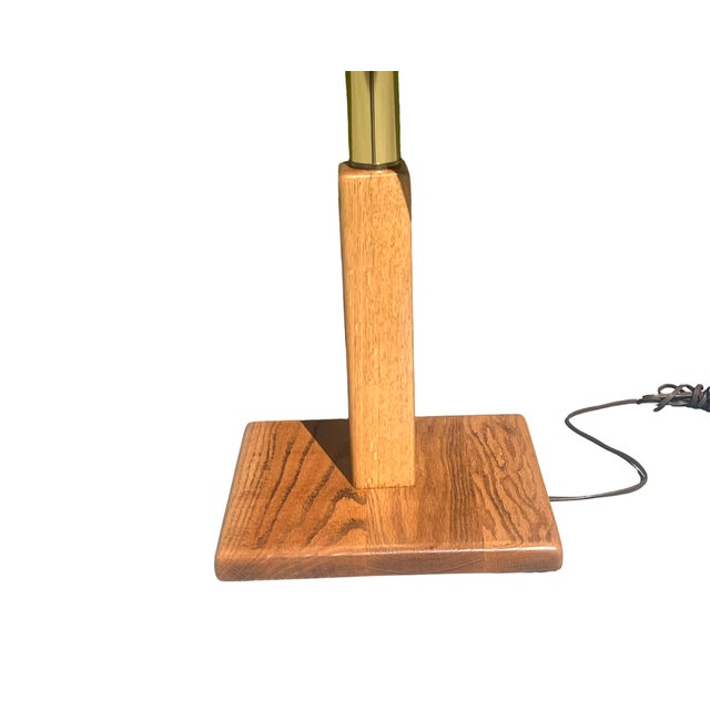 Vintage Mid Century Postmodern 1970s Solid Oak Brass Magazine Table Floor Lamp 1980s Restored For Sale - Image 4 of 12