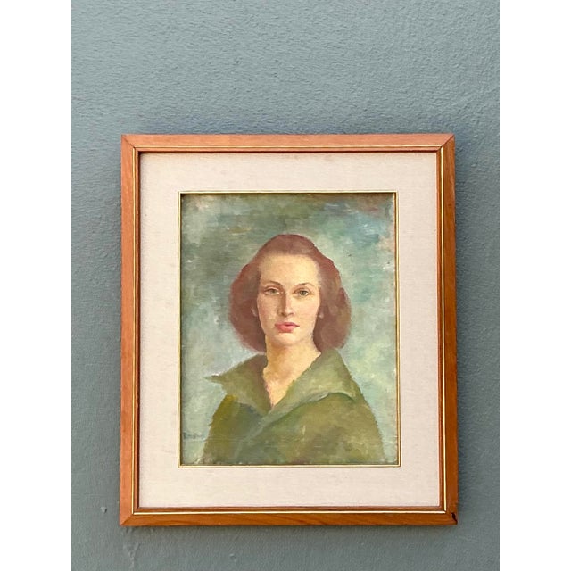 Vintage 1952 Original Oil Portrait on Board For Sale - Image 11 of 12