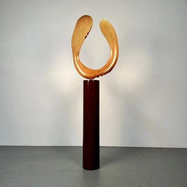 Contemporary Modern Boomerang Wooden Sculpture on Steel Pedestal by David Hymes, Contemporary For Sale - Image 3 of 12