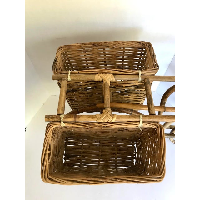 Vintage Wicker and Bamboo Bicycle Basket Decor For Sale - Image 4 of 7