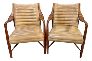 Pair of Vintage Danish Oak and Leather Club Chairs