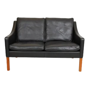 Model 2208 2-Seater Sofa in Black Leather by Børge Mogensen for Fredericia