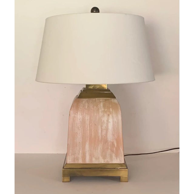 Vintage 1980s White Washed Wood and Brass Square Lamp With Shade For Sale - Image 12 of 12