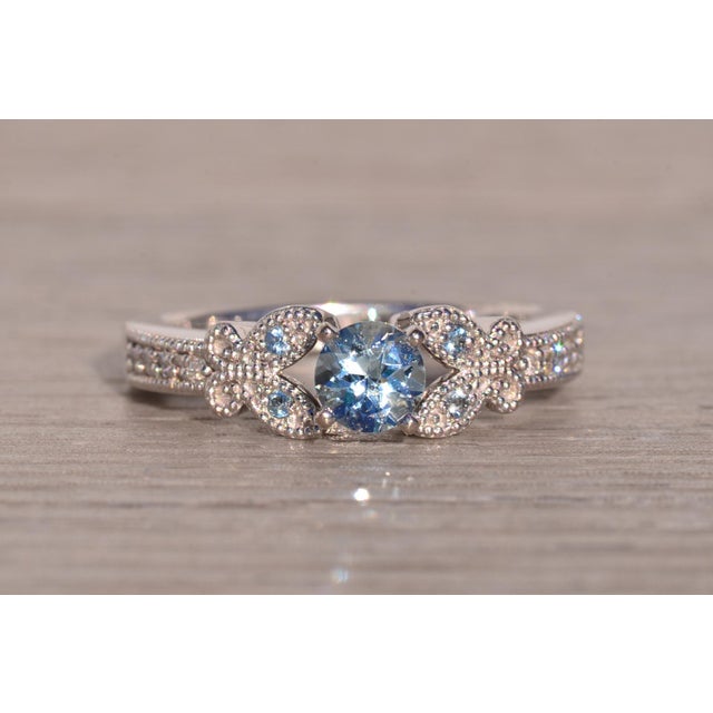 The Sarlat: Aquamarine Engagement Ring with Natural Diamonds in Platinum For Sale - Image 4 of 11