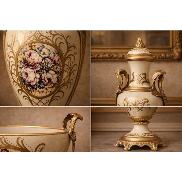 1970 Louis XVI Cream Porcelain Garniture-3 Pc For Sale - Image 14 of 18
