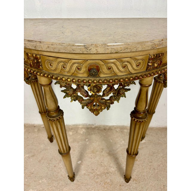 Tan Italian Neoclassical Polychromed Console Table with Marble Top, Mid-20th Century For Sale - Image 8 of 16