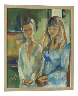 Elisita, Sisters, 1970s, Oil Painting, Framed