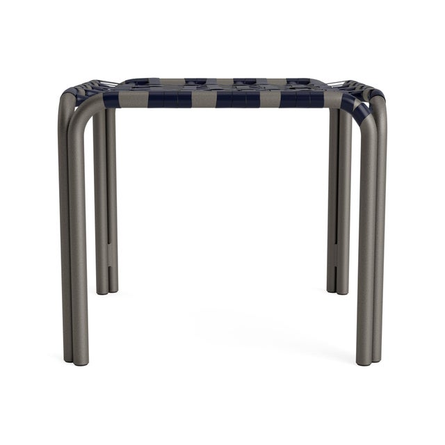 Brown Jordan Brown Jordan Kantan Aluminum Stacking Stool/Occasional Table, Vinyl Lace, Mica frame with Marine fabric For Sale - Image 4 of 11