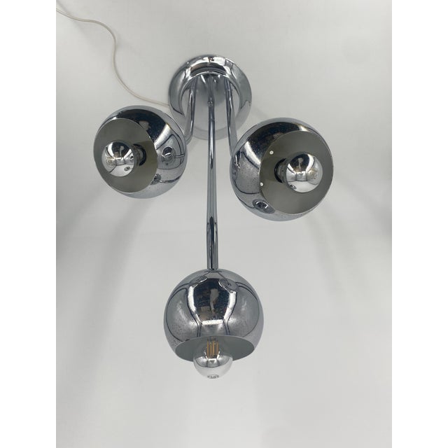 Space Age Chrome-Plated 3-Light Ceiling Lamp, Italy, 1980s For Sale - Image 5 of 18