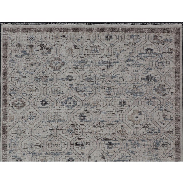 Textile Modern Oushak Tribal Rug in Ivory With Light Blue and Brown Accents For Sale - Image 7 of 9