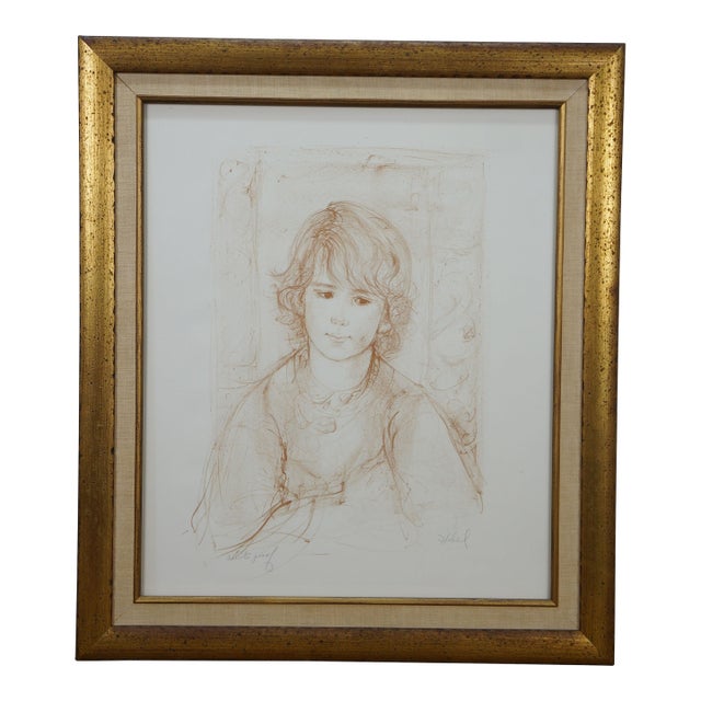 1975 Edna Hibel Signed Artist's Proof Portrait of a Young Girl Chris 25" For Sale