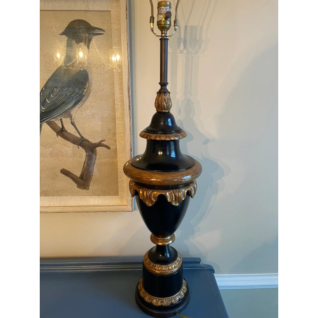 Hollywood Regency Large Black and Bronze Neoclassical Table Lamp by Theodore Alexander For Sale - Image 3 of 12