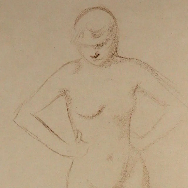 Jean-Louis Forain Crayon Pencil on Paper Drawing, Nude Standing Akimbo For Sale - Image 4 of 8