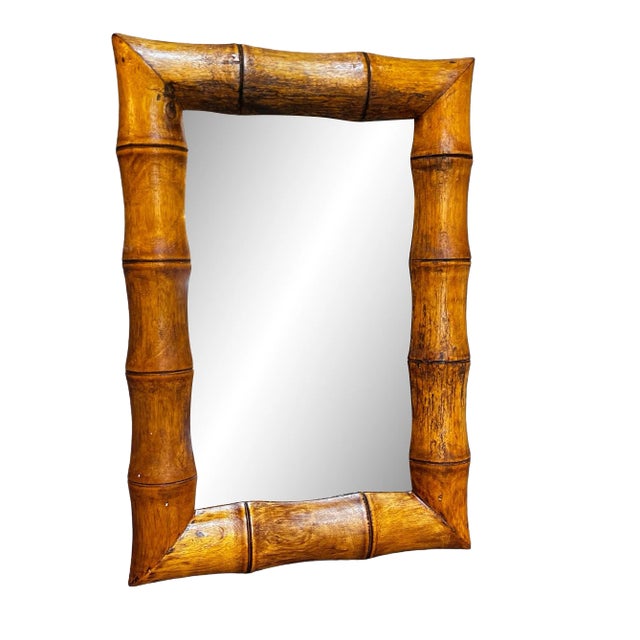 Vintage Beautiful Italian Rectangular Wood Wall Mirror 1980s For Sale