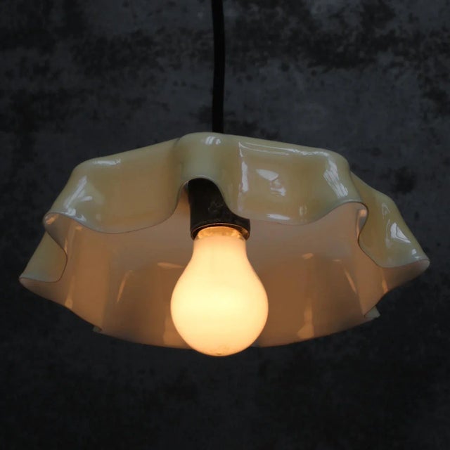 Mid-Century Modern French Yellow Opaline Glass Pendant Lamp For Sale - Image 3 of 7
