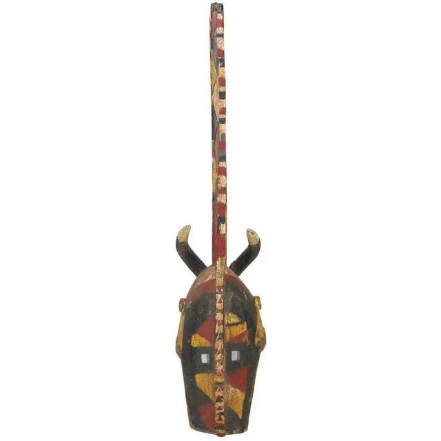 Black Powerful Primitive Tall African Wood Carved Polychromed Mask For Sale - Image 8 of 8