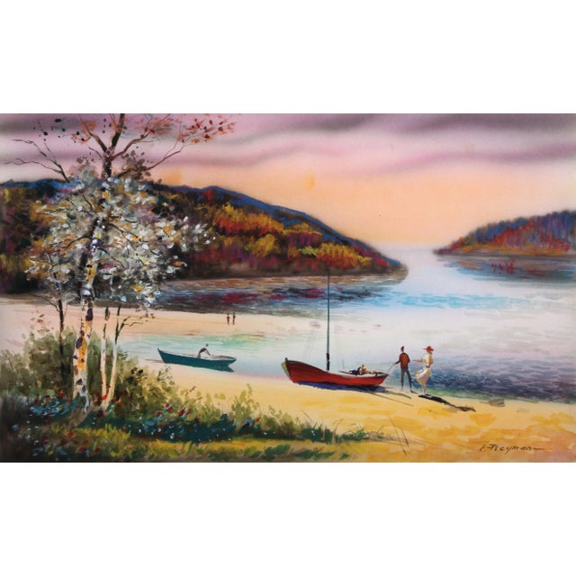 Evening on the Lake, Erik Freyman Watercolor With Pastels on Paper, Signed in Pen For Sale - Image 4 of 4