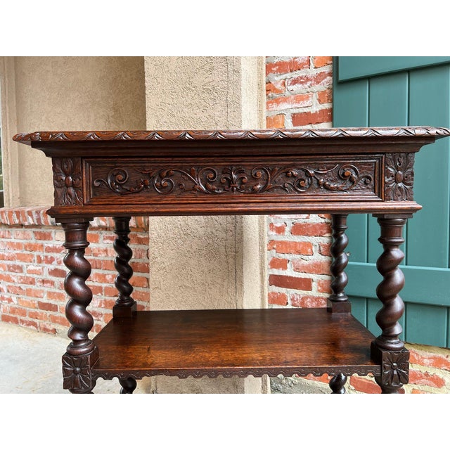 1900 - 1909 Antique English Server Console Table Jacobean Carved Oak Barley Twist C1900 For Sale - Image 5 of 18