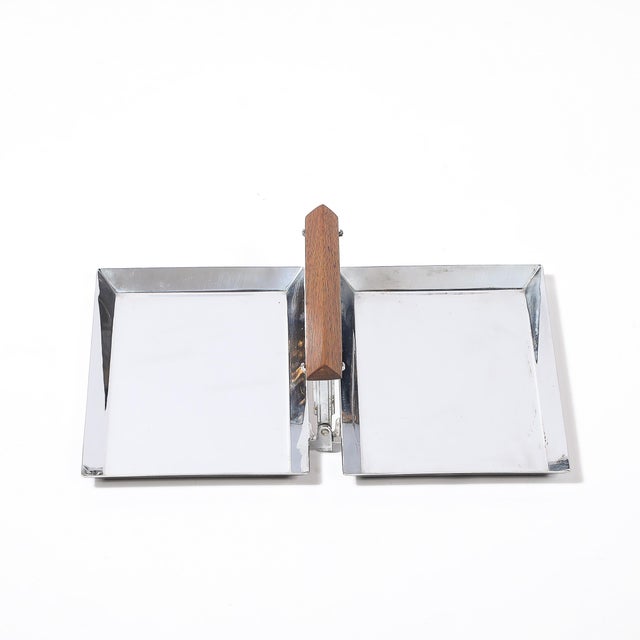 Art Deco Chrome Folding Tray With Triangular Walnut Handle For Sale - Image 9 of 12