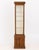 Modern Illuminated Glass-Paneled Fruitwood Vitrine, with linen covered back panel and four glass shelves above a single...