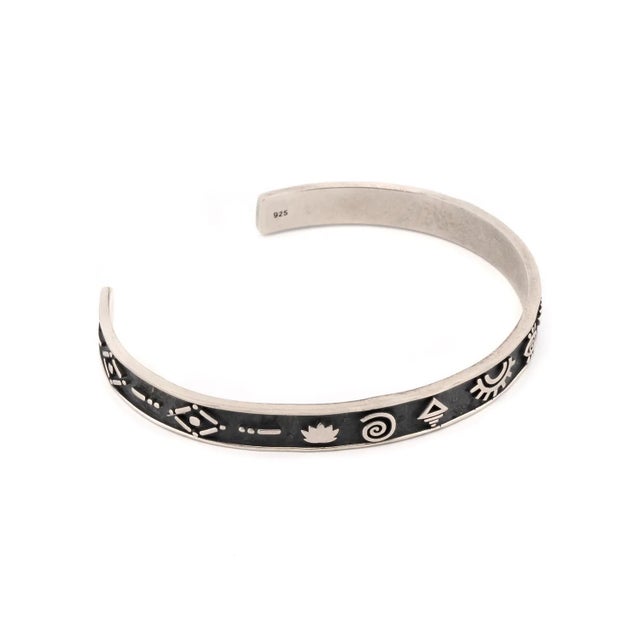 Sterling Silver Spiritual Symbols Cuff Bracelet For Sale In Miami - Image 6 of 8