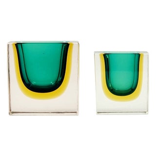 Mid-Century Modern Sommerso Murano Glass Ashtrays by Flavio Poli for Seguso Vetri Darte, Italy, 1970s, Set of 2 For Sale