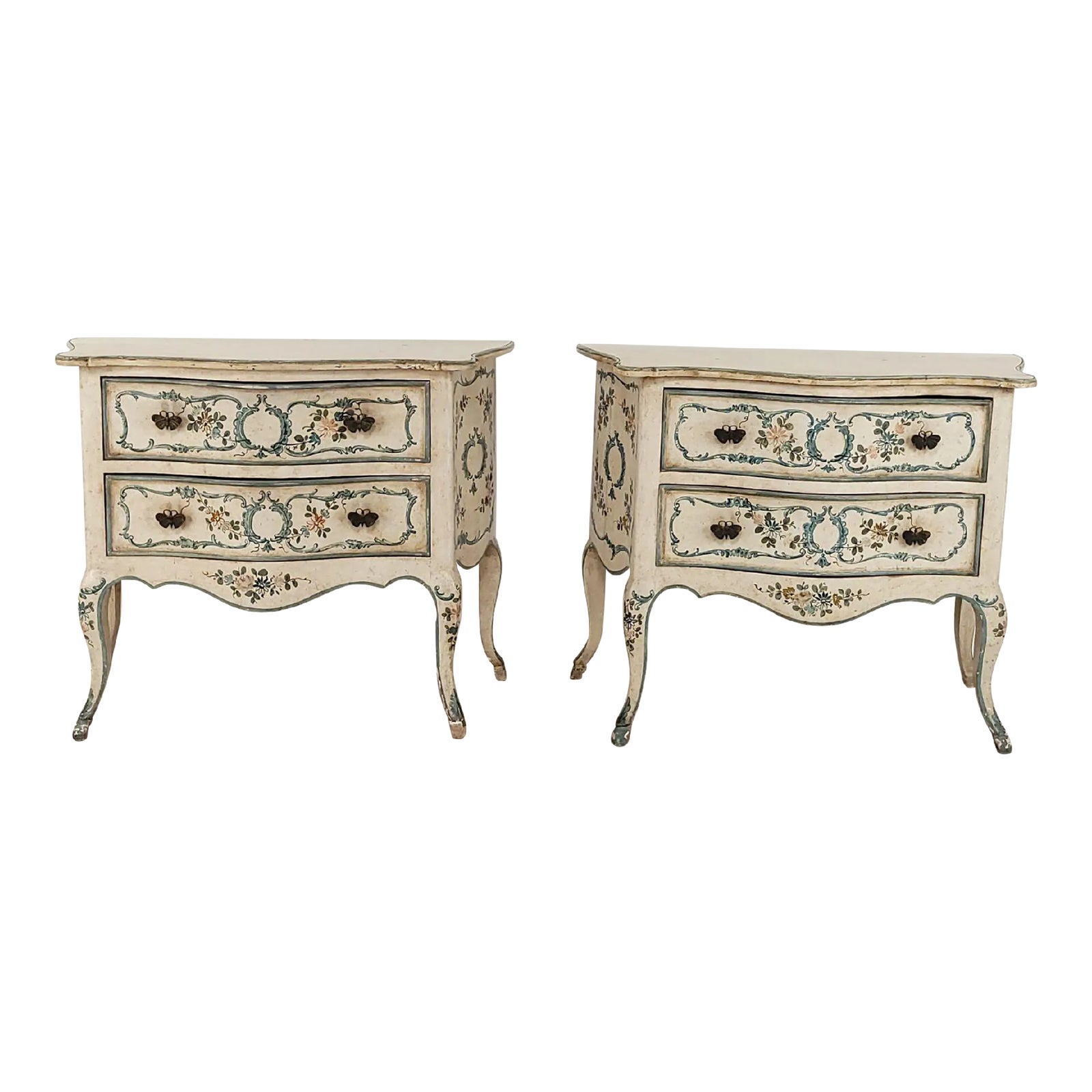 Pair of Italian Painted Two-Drawer Commodes, Circa 1900 | Chairish