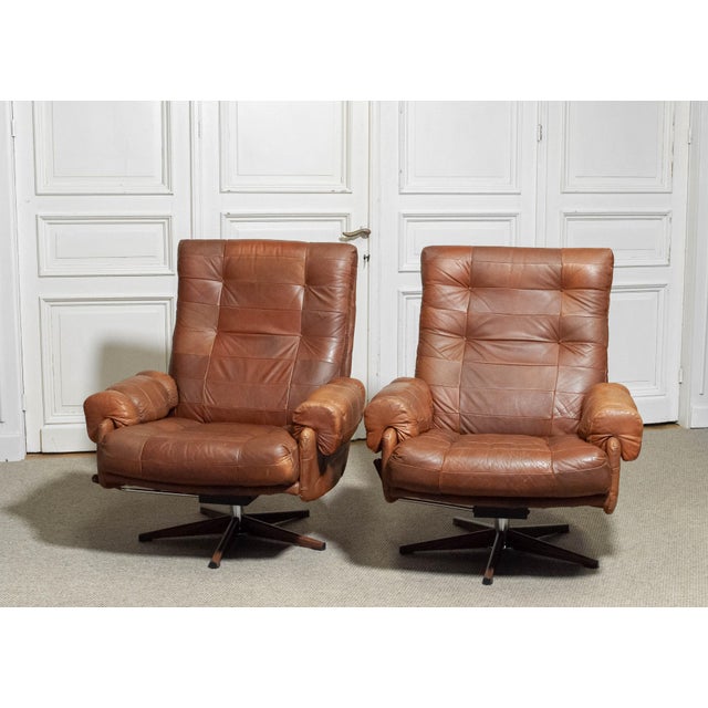 Leather Swivel Lounge Chairs attributed to Ope-Möbler Jönköping, Sweden, 1960s, Set of 2 For Sale - Image 11 of 14