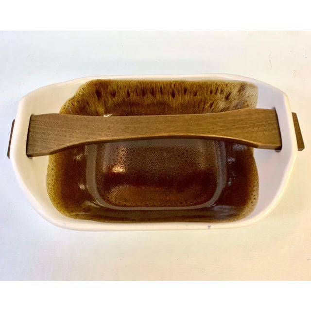 Wood 1950s Scandinavian Handmade Ceramic Dish With Wooden Handle For Sale - Image 7 of 9