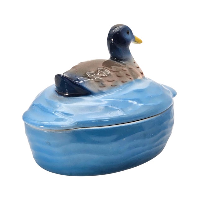 Mid-Century Czechoslovakian Blue Ceramic Duck Lidded Trinket Dish For Sale - Image 10 of 18