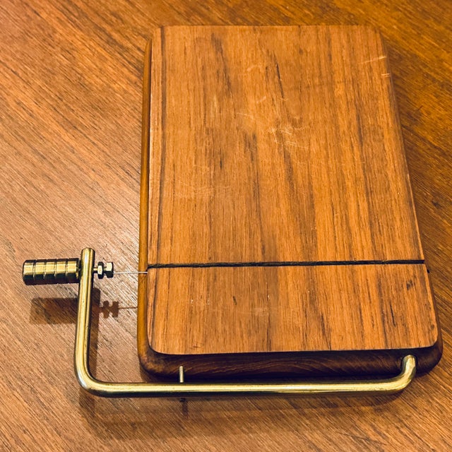 Mid-Century Modern 1970's Danish Modern Good Wood Solid Teak & Brass Cheese Cutting Board For Sale - Image 3 of 7
