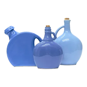 Vintage Slim Blue Ceramic Vessel Curation - Group of 3